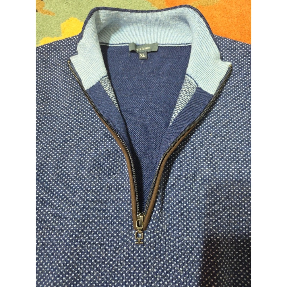 Turtleson Sweater Mens‎ XL Blue Quarter Zip Extra Fine Merino Wool Logo